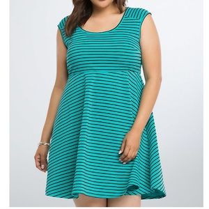 TORRID teal striped cross back skater dress